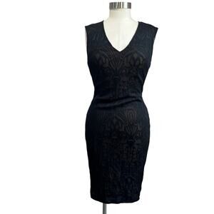 Cache Black Illusion Bodycon Cocktail Dress Sleeveless Party Sexy Fitted Sz 2